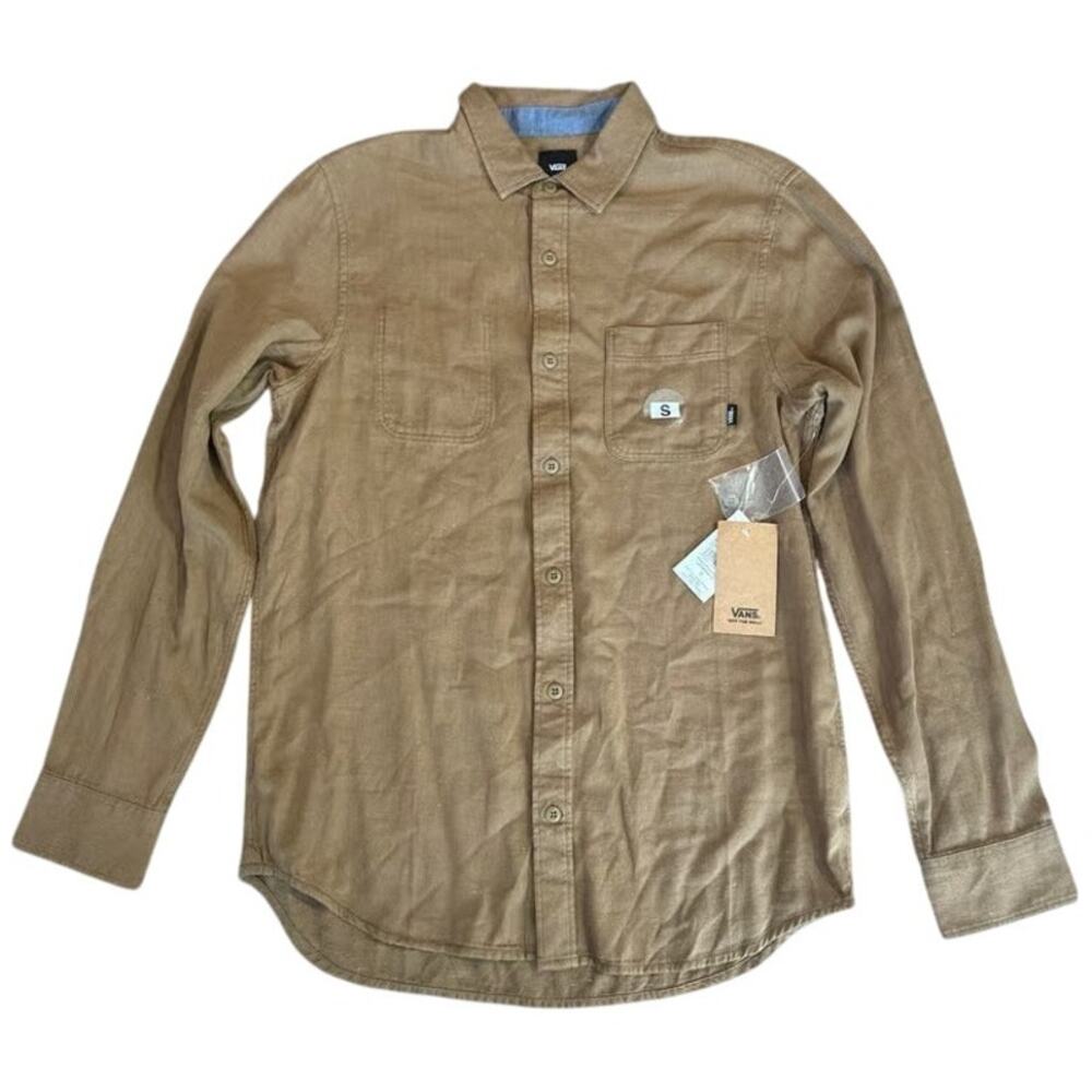 NWT Vans Off The Wall Jacobson LS Brown Tan Classic Fit Button Up Shirt Size S